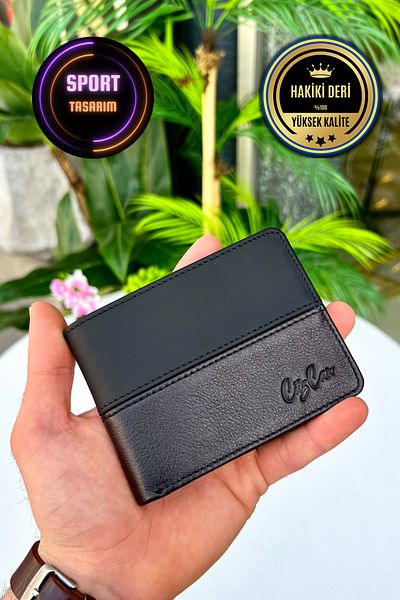 CüzCan Ανδρικό πορτοφόλι από γνήσιο δέρμα Frankfurt Black Sports Model (Προσωποποιημένο Όνομα Εκτυπωμένο)