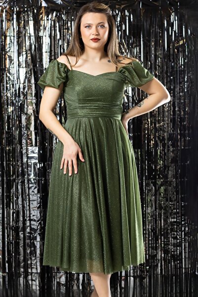 SUBU TASARIM Вечірнє плаття з підвіскою та блискітками, хакі TBS376