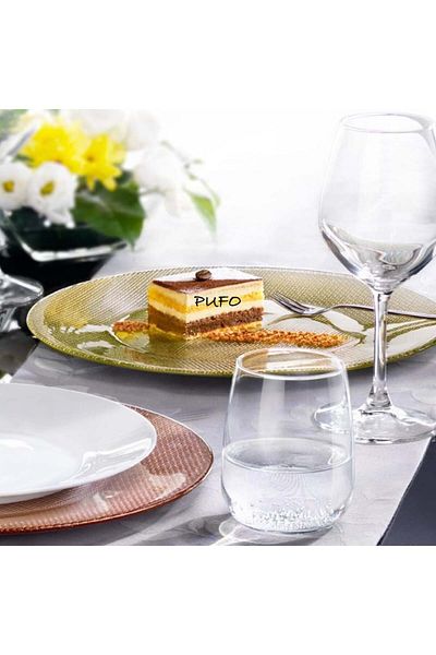 PUFO Farfurie elegantă din sticlă Pufo Luxury pentru desert, aperitive, 31 cm, aurie