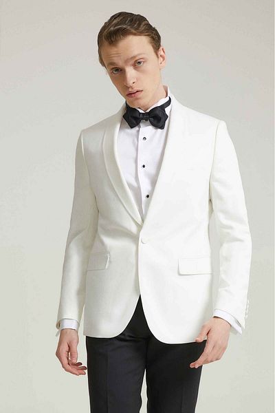 Twn Slim Fit Ecru Plain Tuxedo Suit