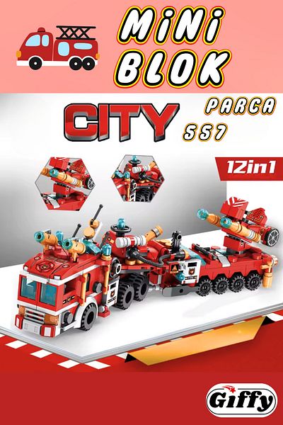 giffy Fire Engine Building Vehicle Block Set 557 Pieces Boxed Fire Engine City Vehicles Set 12 Vehicles in One Combination