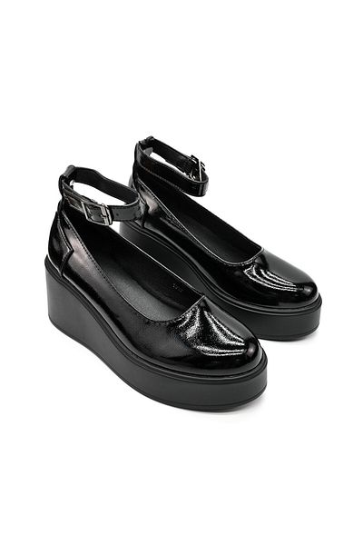 Tmall Women's casual shoes, Made of eco-leather, P1261, With platform, Glossy Black