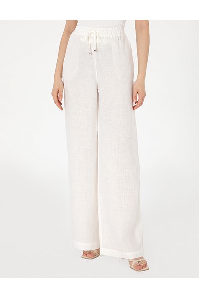 Pierre Cardin White Loose Fit Linen Trousers 50301229-Vr013