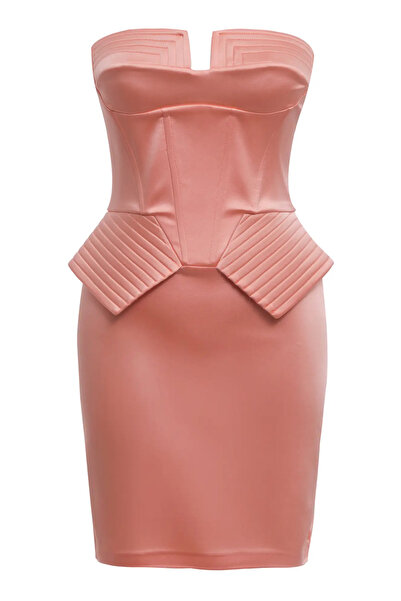 Keikei Desenli saten kolsuz kısa elbise