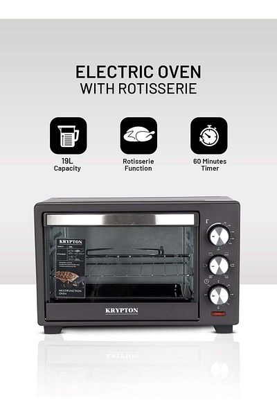 KRYPTON Electric Oven with Rotisserie Function, 60 Minutes Timer, Powerful Heating, Non-Step Temperature Con