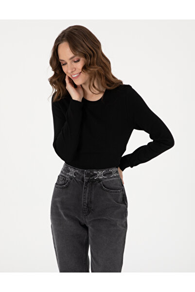 Pierre Cardin Black Slim Fit Crew Neck Basic Sweater 50315758-Vr046