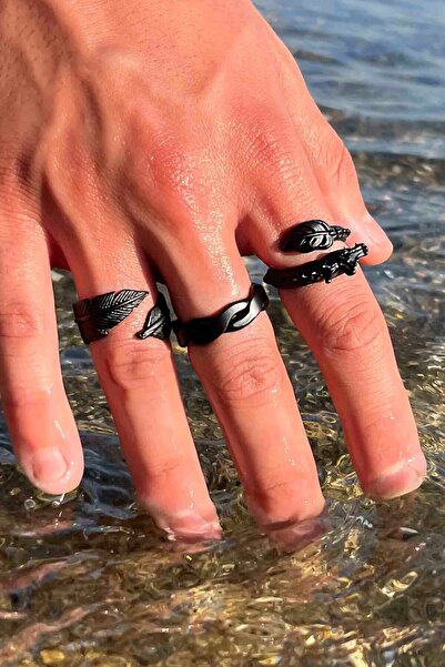 TREND COLLECTİON Dragon, Spiral, Leaf Model 3 Piece Black Adjustable Men's Ri...