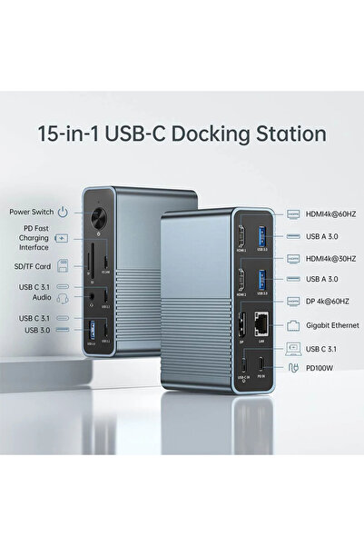 Acasis DS7A15 - 15 in 1 Thunderbolt 4, 10Gbps, 4K@60Hz, 2x HDMI, 1x DP, Gigabit Ethernet,