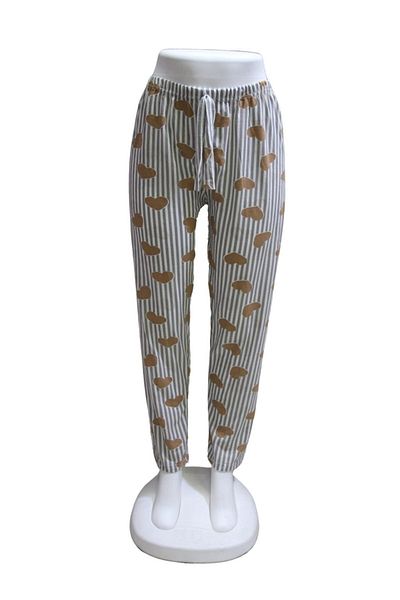 ZambakModa Jersey Ribbon Waist Detailed Printed Pocketless Women's Pajama Bottoms1014