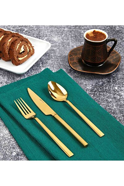 Yiğit Turquoise Model Gold Titanium 6 Pieces Dessert Forks