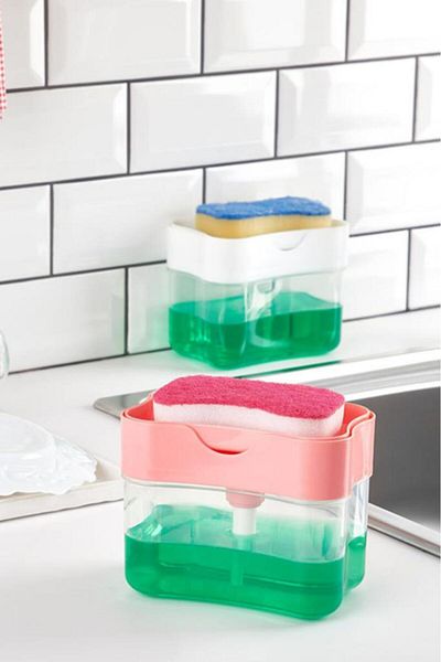 Flora 2 Kitchen Dishwashing Dispenser with Pump and Tank, Practical Liquid Dishwashing Dispenser Set of 2
