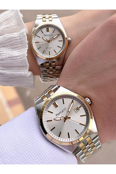 Ferrucci Steel Cord 3 Atm Water Resistant 2 Years Warranty Wrist Watch Special for Couples Women&Men Cf.X2