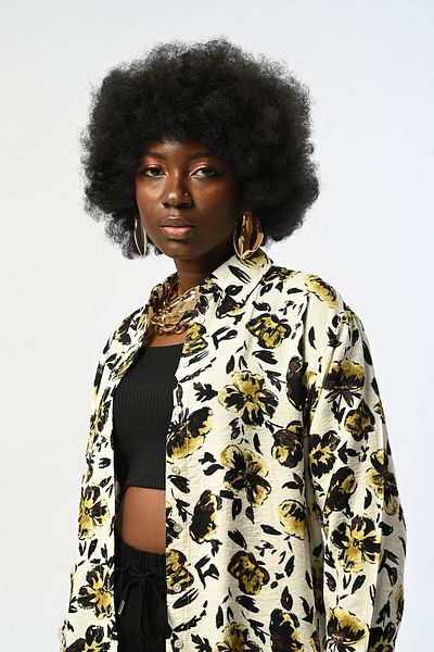 Orfeo Negro Women's Mixed Patterned Oversize Cut Shirt