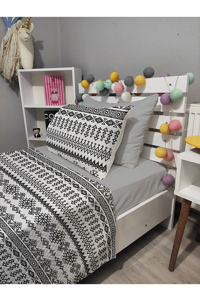 yok yok evim eve dair her şey 4 Piece Geometry Patterned Single Pique Bedspread Set with Elastic Sheets