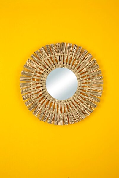 KANCAEV Hasır Mini Ayna,özel Malzemeden El Yapımı, Natürel, Yuvarlak, Çap: 41cm.