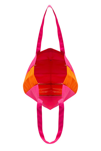 Bakras Δίχρωμη τσάντα παραλίας με τσέπη - Πορτοκαλί Ροζ