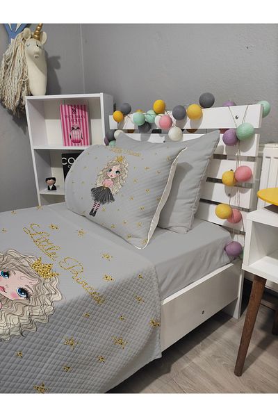 yok yok evim eve dair her şey 4 Piece Little Princess Patterned Single Pique Bedspread Set with Elastic Sheets
