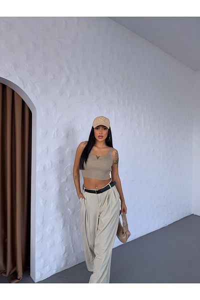 kenza'a Γυναικεία λουράκια χρυσή σιδερένια λεπτομερής κομμένη μπλούζα