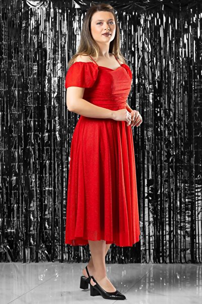 SUBU TASARIM Вечірнє плаття з підвіскою, червоне TBS376