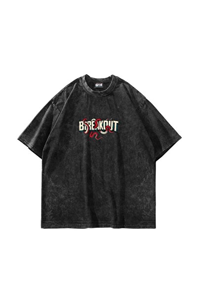 Sekizbiraltı Breakout Printed Oversize Unisex Washable Black Tshirt