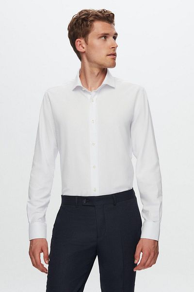 D'S Damat Λευκό μονόχρωμο πουκάμισο Ds Damat Slim Fit