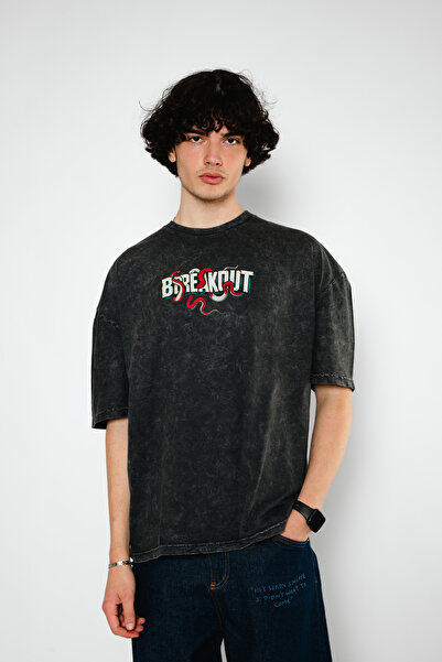 Sekizbiraltı Breakout Printed Oversize Unisex Washable Black Tshirt