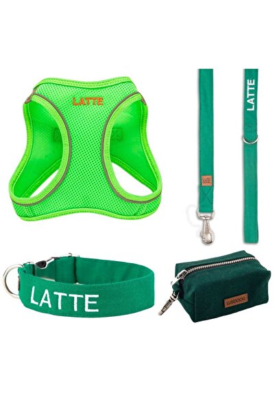 Lusi Doog İsimli Airmesh 4'lü Tasma Seti Köpek Göğüs Tasması + Boyun Tasması + Gezdirme Kayışı + Çanta