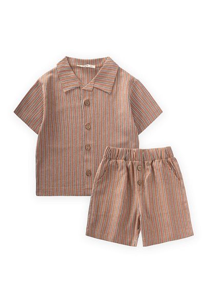 Cigit Seersucker Shirt Capri Suit 2-10 Years Camel