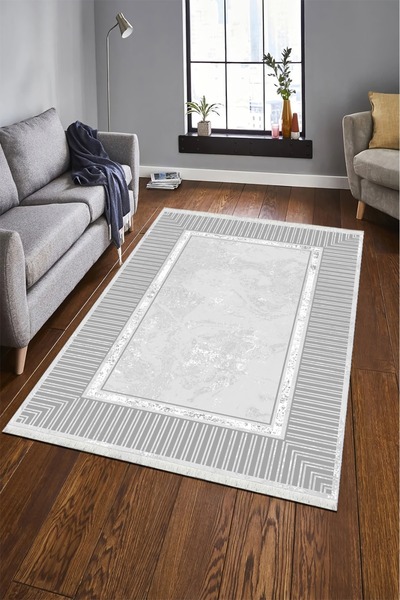 CENTER AVM Gri Halı Salon Halısı Makinede Yıkanabilir Halı Kaymaz Taban Halı