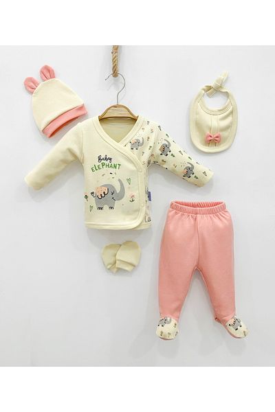 Zuff Baby Baby Girl Flowery Elephant Patterned Newborn 5-Piece Hospital Discharge Set 0-3 Months