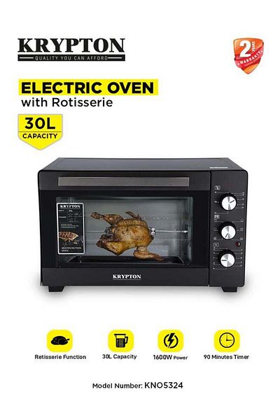 KRYPTON Electric Oven With Rotisserie, Grill Function And Power Indicator Light, Auto Shut Off With Signal
