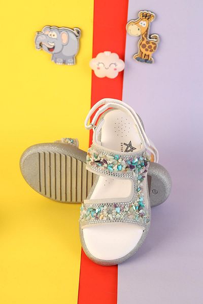 Moda Lime Baby Girl Child Stone Sim Filled Heel Foot Anatomical Fit Back Velcro Open Front Sandals Slippers