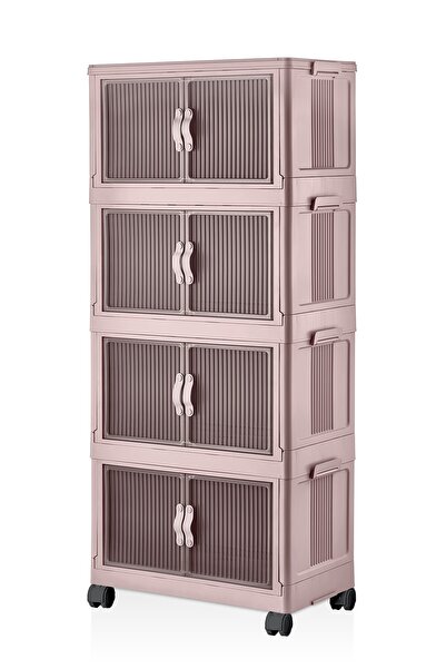 decorev Çok Amaçlı Kapaklı Portatif İstiflenebilir Tekerlekli Organizer Dolap Pembe