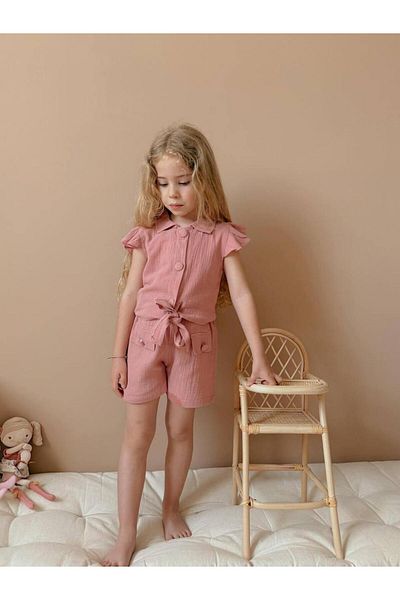 YİGİT BUTİK Yigit Boutique Girl's Set with Muslin Fabric Shorts