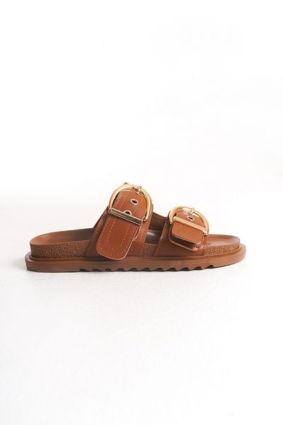 Moda Değirmeni جلد أسمر اللون للنساء بإبزيم مزدوج ونعل غير قابل للانزلاق مريح يومي أنيق Te MD1165-122-0003