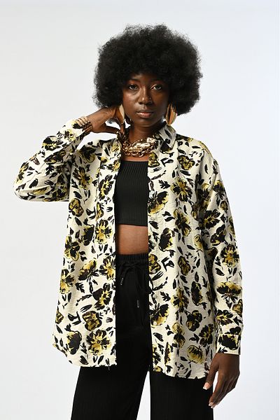 Orfeo Negro Women's Mixed Patterned Oversize Cut Shirt