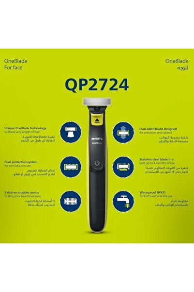 Philips OneBlade QP2724/10 | Trim, Edge & Shave Any Length of Hair | 3 Stubble Combs, Dual-Sided Bla