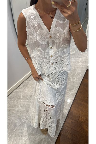 sinemkivanc co White Lace Detail Maxi Skirt