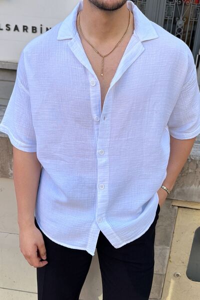 Livio Ferri Cămașă de vară din bumbac Nebel pentru bărbați, cu mânecă scurtă,...