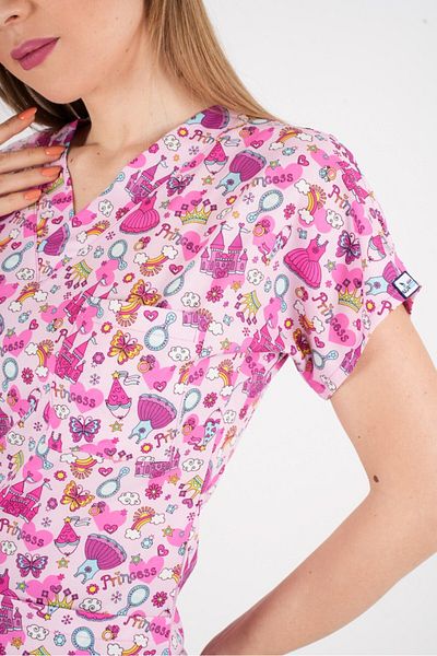 Nur Medikal Giyim Uniformă de top unisex roz prințesă cu model Lycra Scrubs Nurse Doctor Hospital