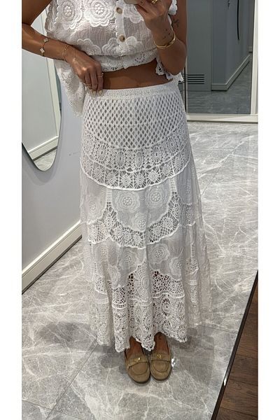 sinemkivanc co White Lace Detail Maxi Skirt