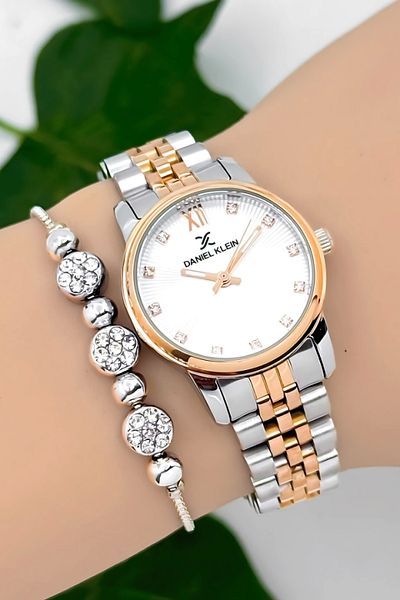 Daniel Klein Steel Cord Women Wrist Watch 3 Atm Water Resistant Silver-Rose Zmdk1184