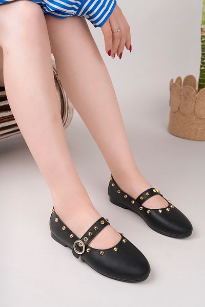 moda sara Black Skin Top Trock Single Strap Women's Ballerinas