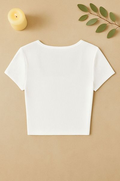 Stail Moda Women's White Camisole Fabric Half Sleeve Straight Neck Crop Top Blouse