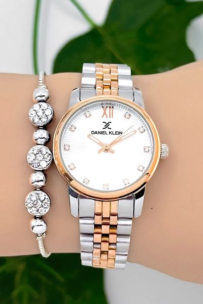 Daniel Klein Steel Cord Women Wrist Watch 3 Atm Water Resistant Silver-Rose Zmdk1184