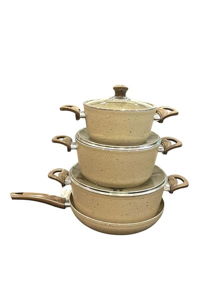 aljahwari 14-Piece Turkish Cookware Set, Marble, Glass Lid