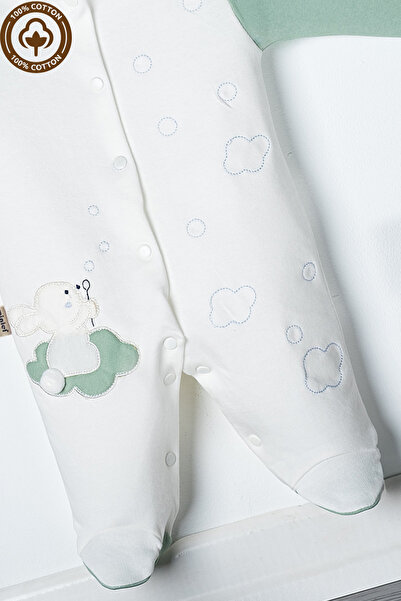 Miniel 3-6-9 Months Unisex Baby Onesie - Cloudy, Rabbit Embroidered, Organic Cotton and Booties