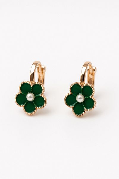 MakeWell Clover Design Pearl Rhinestone Compression No Hole Earrings for Non-Pierced Ears