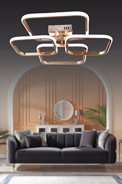 HİRALUCE Milano 3 Renk Kumandalı Ve Dimmerli Gold ( Sarı Beyaz Ve Gün Işığı ) Kristal Taşlı Led Avize