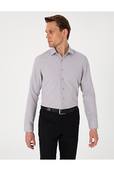 Pierre Cardin Gri Slim Fit Uzun Kollu Armürlü Gömlek 50307108-VR024